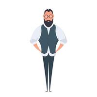 A man with a beard and glasses standing with his hands on his hips vector