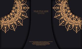 Luxury card with golden lace pattern on black background vector