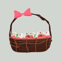 Basket with easter eggs. Easter banner design element. illustration. vector
