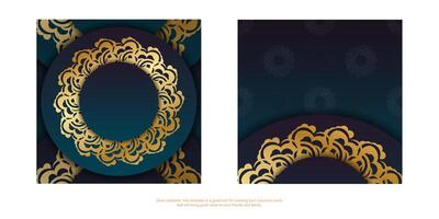 Brochure template with gradient blue color with mandala gold ornament prepared for typography. vector
