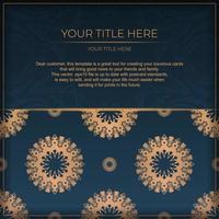 Dark blue postcard template with abstract ornament. Elegant and classic vector elements are great for decoration.