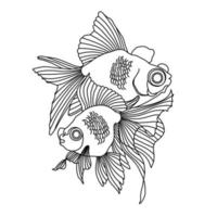 Marine illustration, line art, drawn abstract contour fish on a white background. Sketch for coloring book, tattoo