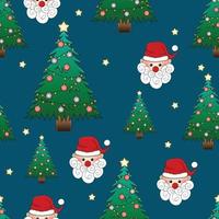 Santa Claus and Christmas Tree on Indigo Blue Background vector
