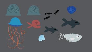 Cartoon hand drawn seafood fish elements vector
