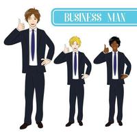 Set Handsome Business Man Thumb Up. vector