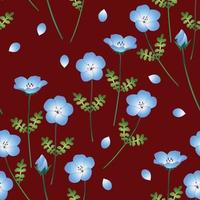 Nemophila Baby Blue Eyes Flower. Vector Illustration. on Red Background