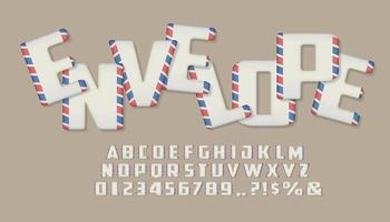 Envelope style font set, alphabet letters and numbers in flat style. vector