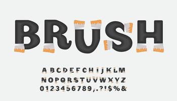 Cartoon paintbrushes font  with yellow paint. vector