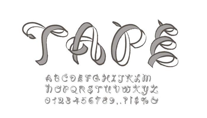 Alphabet set of symbols in the form of tape.