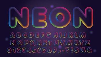 Neon style font design, alphabet letters and numbers, Eps10 vector. vector