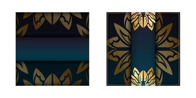 Brochure template with gradient blue color with mandala gold ornament prepared for printing. vector
