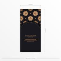 Ready-made postcard design with abstract vintage mandala ornament. Black-gold luxurious colors. Can be used as background and wallpaper. vector