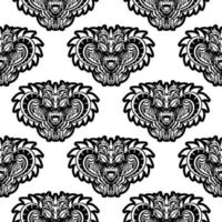 Black and white seamless pattern with snake heads. Vector illustration.