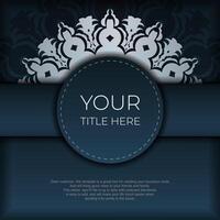 Dark blue postcard template with white abstract ornament. Elegant and classic elements are great for decoration. vector