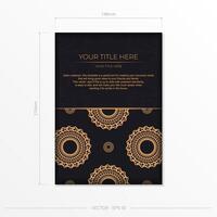Dark black gold postcard template with white abstract mandala ornament. Elegant and classic elements ready for print and typography. vector