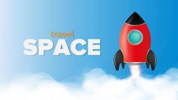 Space for travel. Blue banner on the theme of space flight. Space shuttle. The booster goes on take off. . vector