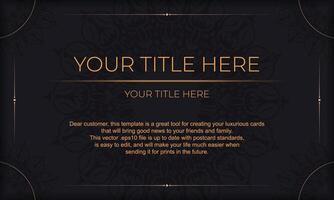 Black banner template with luxury ornaments and place for your text. Print-ready invitation design with vintage ornaments. vector