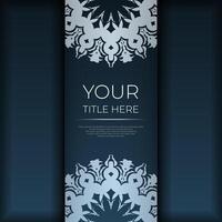 Dark blue postcard template with white abstract ornament. Elegant and classic elements are great for decoration. vector