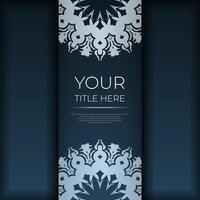 Dark blue postcard template with white abstract ornament. Elegant and classic vector elements are great for decoration.