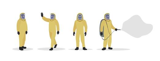 Set of people in yellow protective suits. Man in a dry suit isolated on white ofne. Vector. vector