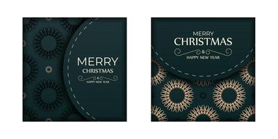 Festive Brochure Happy New Year in dark green color with abstract yellow ornament vector