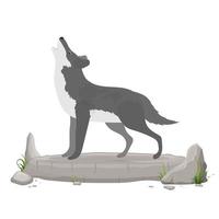 Howling wolf on a rock. Wolf isolated on a white background. Stylized illustration of a wolf. Polesie forest animal. Vector stock illustration.