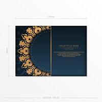 Dark blue postcard template with abstract mandala ornament. Elegant and classic elements are great for decorating. Vector illustration.