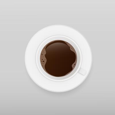Realistic cup with coffee . White cup on a saucer top view. Espresso isolated on a white background.