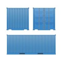Blue freight container. Large container for a ship isolated on a white background. Front and side view. . vector