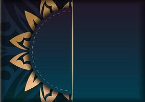 Gradient blue color brochure template with vintage gold pattern for your brand. vector