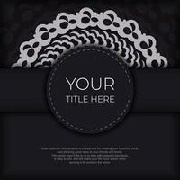 Dark black white invitation card template with white abstract ornament. Elegant and classic elements ready for print and typography. vector