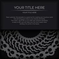 Dark black white invitation card template with white abstract ornament. Elegant and classic vector elements are great for decoration.