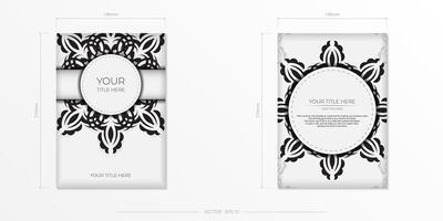 Luxurious white rectangular invitation card template with vintage indian ornaments. Elegant and classic elements ready for print and typography. Vector illustration.