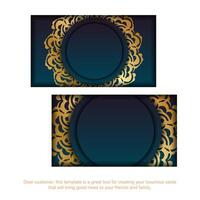 Business card with gradient blue color with vintage gold pattern for your brand. vector