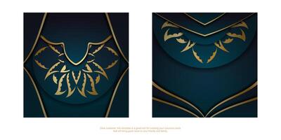 Template Congratulatory Brochure with gradient blue color with vintage gold ornaments for your design. vector