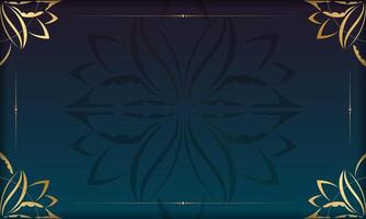 Golden floral border on dark blue background vector