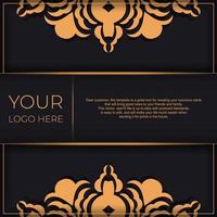 Ready-made postcard design with abstract vintage ornaments. Black-gold luxurious colors. Can be used as background and wallpaper. Elegant and classic vector elements are great for decoration.