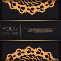 Dark black gold invitation card template with white abstract ornament. Elegant and classic vector elements ready for print and typography.
