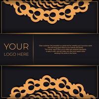 Dark black gold invitation card template with white abstract ornament. Elegant and classic elements ready for print and typography. vector