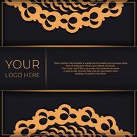 Dark black gold invitation card template with white abstract ornament. Elegant and classic vector elements ready for print and typography.