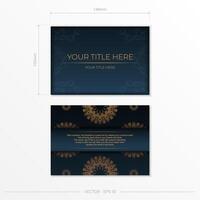 Dark blue postcard template with abstract ornament. Elegant and classic elements are great for decorating. Vector illustration.