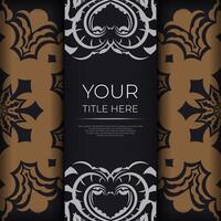 Ready-made postcard design with vintage Indian ornaments. Black-gold luxurious colors. Can be used as background and wallpaper. Elegant and classic vector elements ready for print and typography.