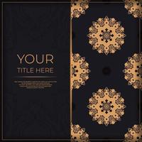 Ready-made invitation card design with vintage Indian ornament. Black-gold luxurious colors. Can be used as background and wallpaper. Elegant and classic vector elements