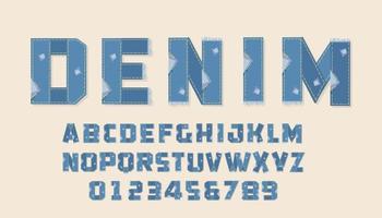 Blue denim font .Alphabet in style of Cartoon jeans. vector