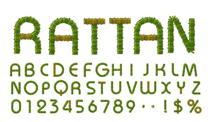RATTAN style font design, alphabet letters and numbers, Eps10 vector.