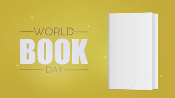 World Book Day yellow banner. White blank book on a yellow background. Vector illustration.