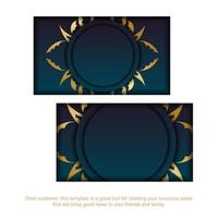 Blue gradient business card with mandala gold pattern for your contacts. vector