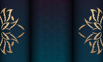 Gradient blue background with vintage gold ornaments and space for text vector