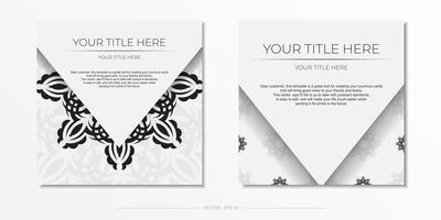 Luxurious white square invitation card template with vintage abstract ornament. Elegant and classic vector elements are great for decoration.