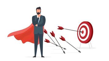 Businessman hits the target. Hit the center of the target with an arrow. The concept of motivation and achievements in business. Isolated. Vector. vector